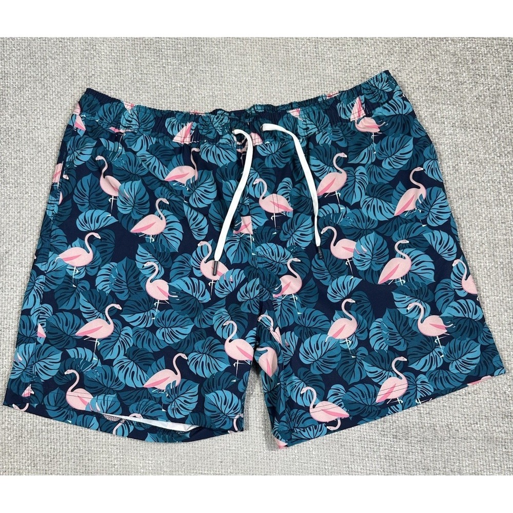 Members Mark Swim Trunks Mens XL Blue Resort Flamingos Lined Pockets Read